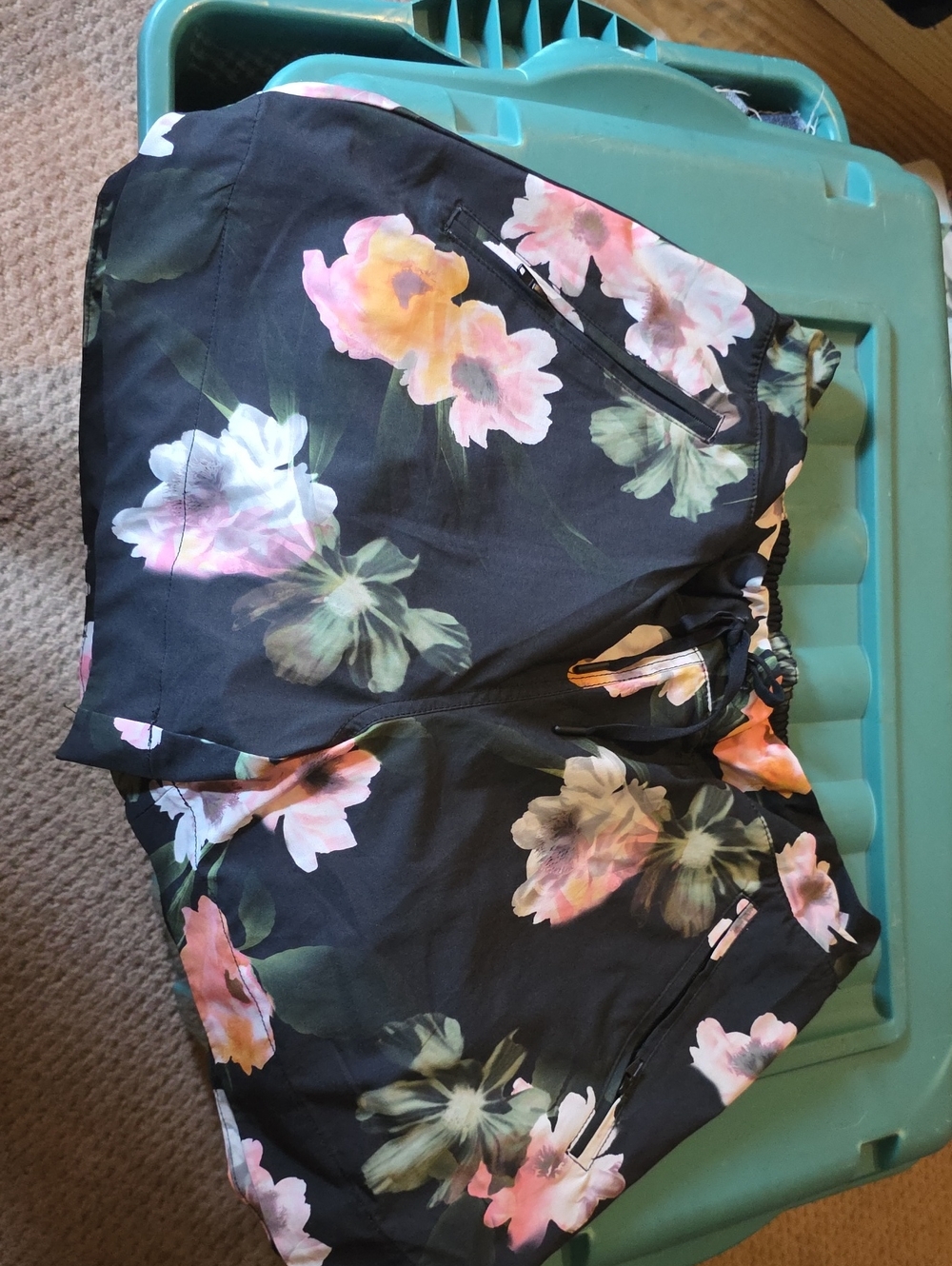 Tangerine Black Floral Athletic Drawstring Shorts